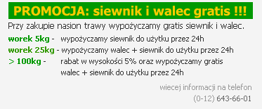 Promocja Marax.eu - Centrum ogrodnicze Kraków Makuszyńskiego: Do zakupionej trawy dajemy siewnik iwalec gratis !!!