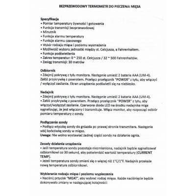 Termometr kuchenny, wędzarniczy bezprzewodowy do mięs, serów i ryb HF2515 do wędzarni Borniak zasięg:30m