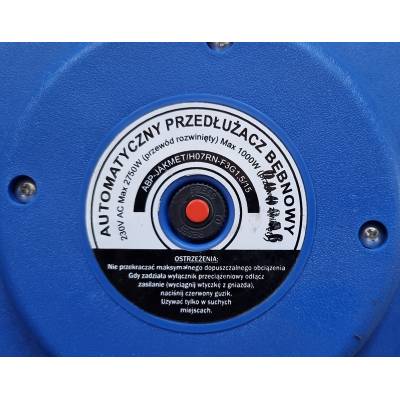 Przedłużacz kosiarkowy w obudowie - skrętny z automatycznym zwijaniem JAKMET H05VV-F3G 3 x1,5 mm2, długość: 15m izolacja polwinit, uziemienie - 2750W!